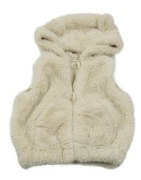 Béžová kožešinová podšitá vesta s kapucí 