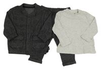 Nové - 3set - Tmavošedo-černá vzorovaná úpletová košilová bunda + kalhoty + světlešedé melírované triko F&F