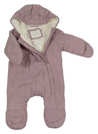 Pudrově fialová šusťáková prošívaná zimní kombinéza s kapucí Primark