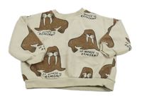 Béžová oversize mikina s mroži Zara