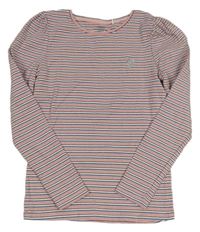 Růžovo-modro-bílé pruhované triko se srdíčkem Yigga