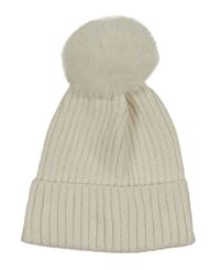 Bílá žinylková žebrovaná čepice s bambulí 