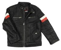 Černá koženková bunda s pruhy na rukávech C&A