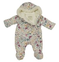 Smetanovo-květovaná šusťáková zimní kombinéza s kapucí Matalan