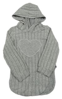 Šedé úpletové žebrované triko se srdcem a kapucí 