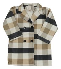 Bílo-hnědo-černý kostkovaný kabát Shein