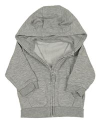 Šedá melírovaná propínací mikina s kapucí s oušky George