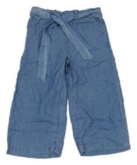 Modré lehké riflové crop kalhoty s páskem Kiki&Koko