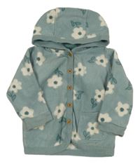 Modrošedá květovaná fleecová propínací mikina s kapucí George