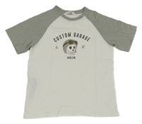 Šedo-bílé tričko s nápisem a lebkou H&M