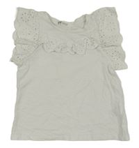 Bílé tričko s volánky s madeirou H&M