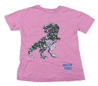Růžové tričko s dinosaurem z flitrů George 