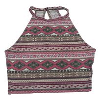 Růžovo-šedý vzorovaný crop top 
