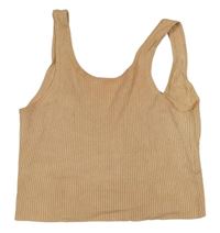 Béžový žebrovaný pletený crop top Zara
