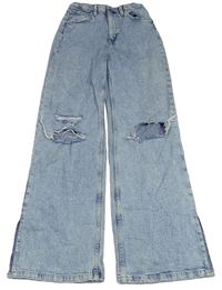 Světlemodré wide leg rifle s dírami na kolenou H&M