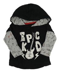 Černo-šedé triko s kytarou a kapucí Matalan