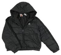 Černá šusťáková crop zimní bunda s logem a kapucí Adidas 