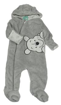 Šedá chlupatá podšitá kombinéza s medvídkem Pú a kapucí Disney