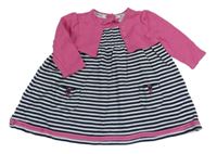 Tmavomodro-bílé pruhované bavlněné šaty s bolerkem Jasper Conran