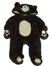 Kávová chlupatá zateplená kombinéza s kapucí - medvěd Rock a Bye Baby