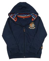 Tmavomodrá propínací mikkina s výšivkou a kapucí Next