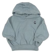 Modrošedá oversize mikina se smajlíkem a kapucí Nutmeg