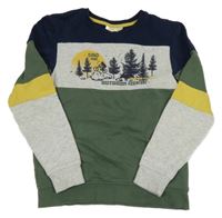 Khaki-tmavomodro-šedá mikina s lesem Kids