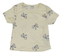 Smetanové žebrované crop tričko s mašlemi Y.F.K.