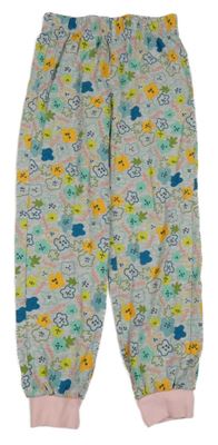 Šedo-světlerůžové pyžamové kalhoty s květy 