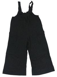 Černé melírované cargo lněné laclové culottes kalhoty Zara