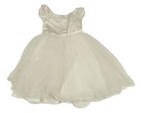 Smetanové saténovo/tylové slavnostní šaty s krajkovými volánky DAVID'S BRIDAL