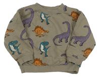 Hnědošedá oversize mikina s dinosaury