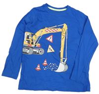 Cobaltově modré triko s buldozerem BLUE SEVEN