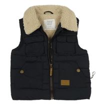 Tmavomodrá prošívaná šusťáková zateplená vesta s nášivkou zn. F&F