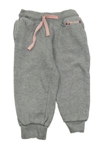 Šedé melírované tepláky s nápisem a květy POCOPIANO