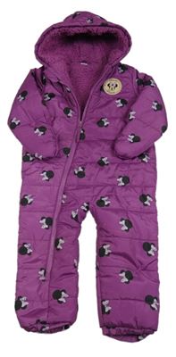 Borůvková prošívaná šusťáková zimní kombinéza s Minnie a kapucí Disney