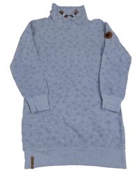 Modré melírované teplákové šaty s hvězdičkami a kapsou a komínovým límcem YIGGA