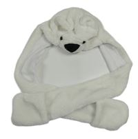 Bílá chlupatá čepice se šálou s rukavicemi - medvídek 