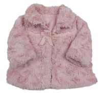Světlerůžový kožešinový zateplený kabátek s mašlí a límečkem George