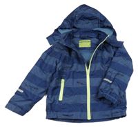 Tmavomodrá pruhovaná šusťáková jarní bunda s mořskými živočichy a odepínací a kapucí impidimpi