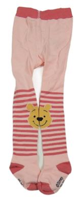 Světlerůžovo-jahodové punčocháče s Pú a pruhy Disney