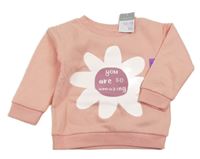 Nové - broskvová mikina s květem s nápisy PRIMARK