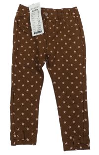 Nové - tmavohnědé kytičkované tregíny s mašlemi so cute