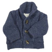 Tmavomodrý melírovaný vzorovaný propínací zateplený svetr NUTMEG