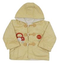 Světlebéžová manšestrová lehce zateplená bunda s autem a kapucí