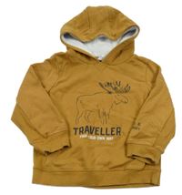 Hnědá mikina s losem a nápisy a kapucí Topolino