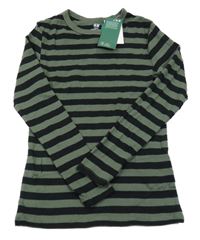 Nové - khaki-černé pruhované triko H&M
