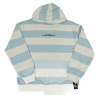 Nové - světlemodro-bílá pruhovaná mikina s nápisy a kapucí St. Bernard