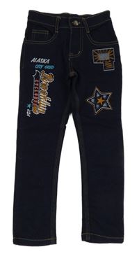 Tmavomodré skinny rifle s nápisy a hvězdou 