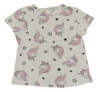 Bílé crop tričko s jednorožci a hvězdičkami C&A